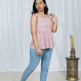 Salmon Ikat Frilled Top