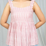 Salmon Ikat Frilled Top