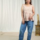 Terracotta Ikat Frilled Top