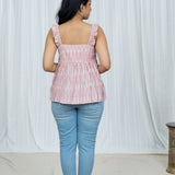 Salmon Ikat Frilled Top