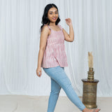 Salmon Ikat Frilled Top