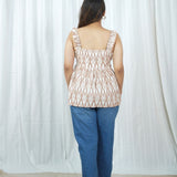 Terracotta Ikat Frilled Top