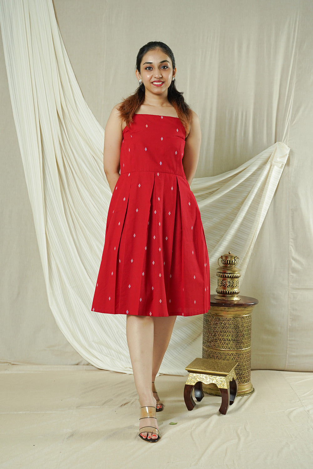 south cotton dress South Cotton Ethnic Print Mustard Dress Darzigiri