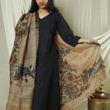 Pen Kalamkari Tusser Silk Duppata - Beige