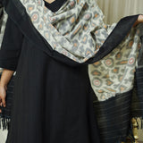 Hand Woven Double Ikkat Cotton Duppata - Grey
