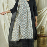 Hand Woven Double Ikkat Cotton Duppata - Grey