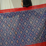 Hand Woven Double Ikkat Cotton Duppata - Navy blue