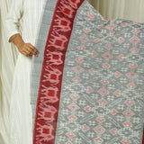 Hand Woven Double Ikkat Cotton Duppata - Grey