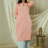 Peach Blossom South Cotton Embroidery Kurta