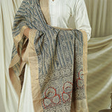 Block Printed Kalamkari Cotton Silk Duppata - Beige