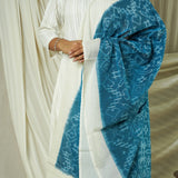 Hand Woven Double Ikkat Cotton Duppata - Sky blue