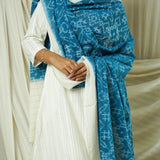 Hand Woven Double Ikkat Cotton Duppata - Sky blue