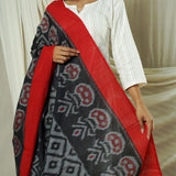 Hand Woven Double Ikkat Cotton Duppata - Black