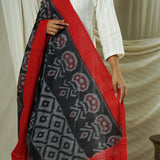 Hand Woven Double Ikkat Cotton Duppata - Black