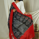 Hand Woven Double Ikkat Cotton Duppata - Black