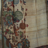 Pen Kalamkari Tusser Silk Duppata - Beige