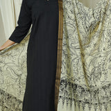 Black and White Kalamkari Cotton Silk Duppata - Beige