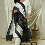 Hand Woven Double Ikkat Cotton Duppata - Black