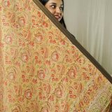 Block Printed Kalamkari Cotton Silk Duppata - Yellow